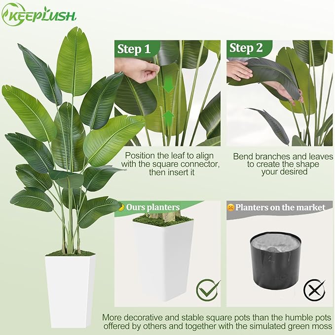 Lifelike Bird of Paradise Artificial Plant 7ft Faux Banana Leaf Tree with White Tall Planter for Home Decor - Perfect Indoor Silk Floor Plant for Living Room, Office, and Bedroom Ambiance Enhancement