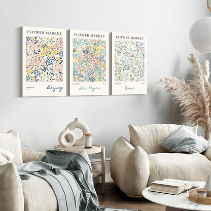 Framed Floral Canvas Wall Art Painting Botanical Wall Print Showcase Beijing, Las Vegas and Rome Flower Painting Poster Botanical Art Home Decor 12x16 inches x3