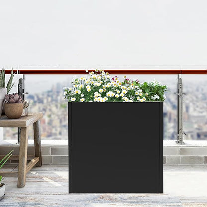 DYNAMI Square Planter Box Black Steel Planter,26x26x26in Metal Planter Box Large Cube Plant Pot for Outdoor Plants,Modern Heavy Duty Flower Pot for Patio, Deck, Yard, Garden