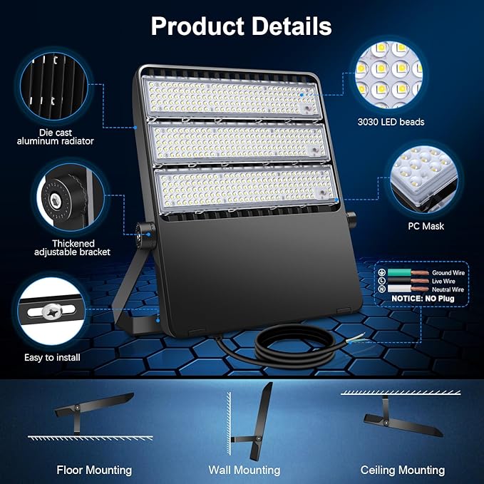 360W Stadium Flood Light Fixture Outdoor LED, 50800 LM 110-270v Commercial Super Bright Yard Light 5000k, IP65 Waterproof Exterior Yoke Mount Lighting Security for Arena, Field, Sport, Court