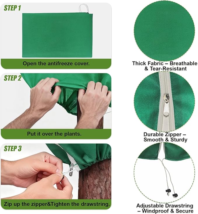 5Pcs Plant Frost Protection Covers 31.5x47.2 Inches – Reusable Breathable Freeze Blankets with Drawstring, Waterproof Non-Woven Fabric Frost Cloth for Winter Plant, Shrub, Tree, and Garden Protection