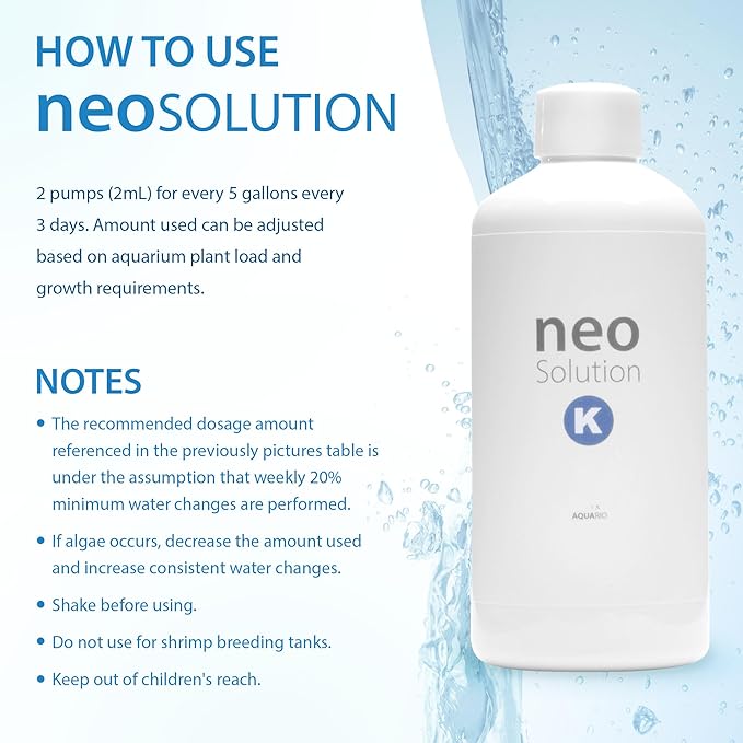 Plant Fertilizer for Aquarium Plants - Potassium-Rich Liquid Fertilizer Promotes Photosynthesis & Healthy Growth for Fish and Aquatic Plants - Neo Solution K, 1000ml