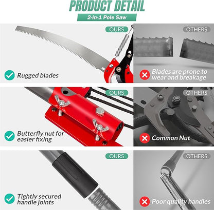 Suchtale Manual Pole Saw, 14FT Extendable Tree Pruner with Steel Blade & Scissors, Long Handle Limb Cutter,Tree Trimmer for High Branches,Palms and Shrubs, Yard Garden Pruning Saw,Branch Trimming