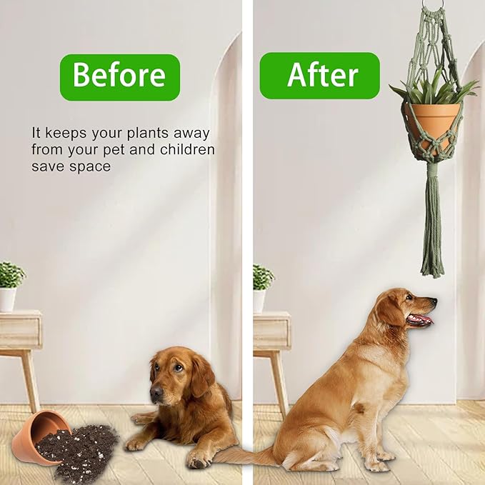 Artilady Macrame Hanging Planter for Indoor Plants, Boho Woven Plant Hanger Large Hanging Flower Pot Holders Outdoor Baskets Storage Green Wall Decor