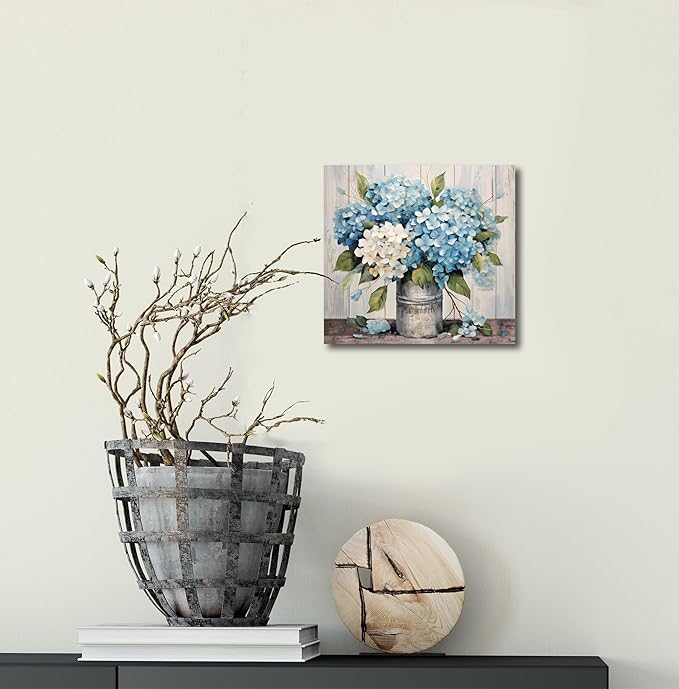 LAIART Blue Floral Wall Art Farmhouse Wall Decor Canvas Picture Print for Bathroom Bedroom Living Room Dining Room