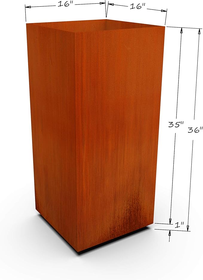 Plantercraft Corten Steel Planter Tall Cube Garden Box Metal Outdoor Heavy Duty | Made in USA | Fully Assembled | Commercial Residential
