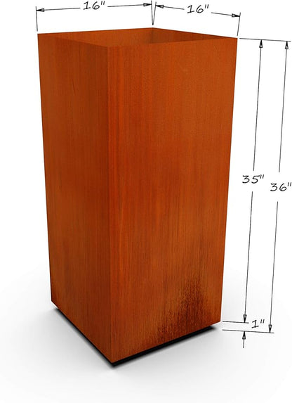 Plantercraft Corten Steel Planter Tall Cube Garden Box Metal Outdoor Heavy Duty | Made in USA | Fully Assembled | Commercial Residential