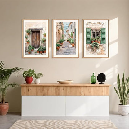 BICERE Large Vintage Italy City Framed Canvas Wall Art,Nature Italian Landscape Wall Decor,Modern Europe Street Art Prints,Minimalist Countryside Artwork for Living Room,Dining Room,Farmhouse -24"x36"x3