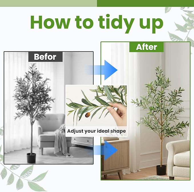 Olive Artificial Trees, 7FT Tall Faux Olive Tree for Indoor and Outdoor, Artificial Plants with Basic Planter, Lifelike Fruits and Realistic Wood Trunk for Home Office Decor