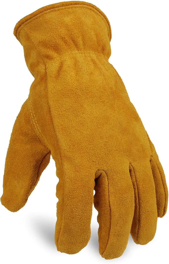 OZERO Work Gloves Winter Insulated Snow Cold Proof Leather Glove Thick Thermal Imitation Lambswool - Extra Grip Flexible Warm for Working in Cold Weather for Men and Women (Gold,X-Large)