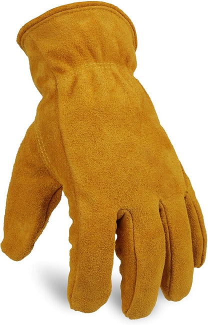 OZERO Work Gloves Winter Insulated Snow Cold Proof Leather Glove Thick Thermal Imitation Lambswool - Extra Grip Flexible Warm for Working in Cold Weather for Men and Women (Gold,X-Large)
