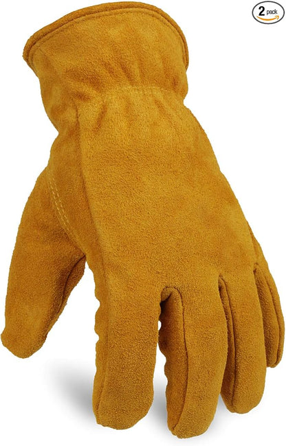 OZERO Winter Work Gloves Thick Windproof Cold Proof Leather Glove Thermal Imitation Lambswool - Extra Grip Flexible Warm for Working in Cold Weather for Men and Women (Gold,Small)
