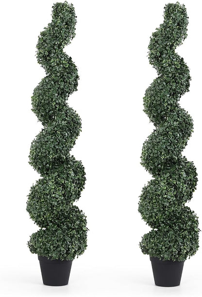 4ft Spiral Topiary Trees Artificial Outdoor Set of 2 – UV Resistant Faux Boxwood Plants for Outdoor Planters, Fake Bushes & Shrubs for Front Porch Outside Decor (4 Foot/48 Inch)