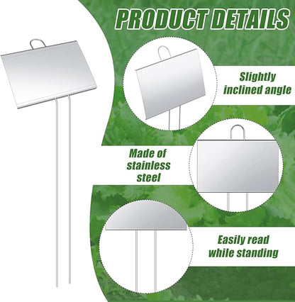 Landhoow 20 Pcs Large Garden Plant Markers Metal Plant Labels Sign 4'' x 6'' with 11'' Stake Weatherproof Waterproof Garden Sign for Outdoor Seedlings Herbs Vegetable Greenhouse, Silver