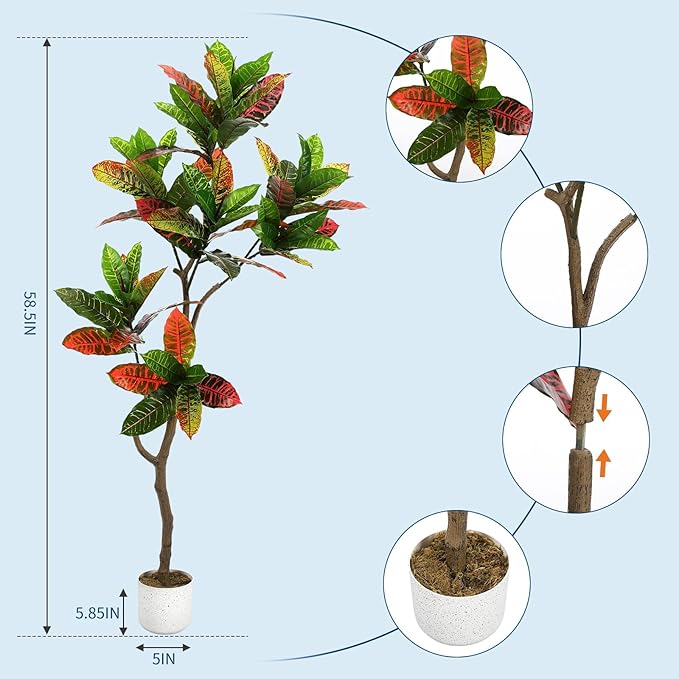 4.9 ft Tall Faux Fiddle Leaf Fig Tree – Lifelike Indoor Fake Fig Tree in Stable Pot, Easy Assembly, Decorative Tree for Home Decor and Office, Tall Artificial Plants