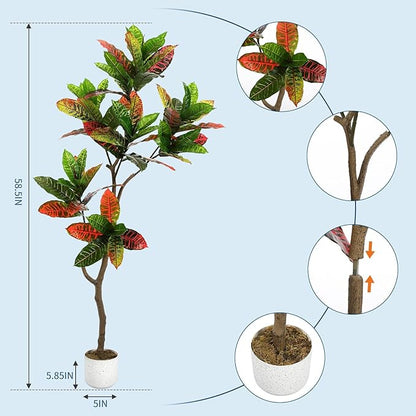 4.9 ft Tall Faux Fiddle Leaf Fig Tree – Lifelike Indoor Fake Fig Tree in Stable Pot, Easy Assembly, Decorative Tree for Home Decor and Office, Tall Artificial Plants