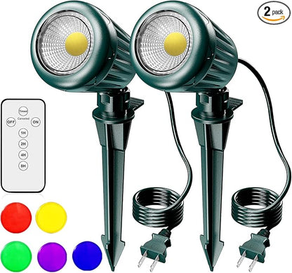Outdoor Spot Lights for Yard,120V Plug-in Christmas Spot Lights with Timer Remote Control,6000K Landscape Lighting with 5 Color Lenses (Red,Yellow,Green,Blue,Purple),IP67 Waterproof,2 Pack