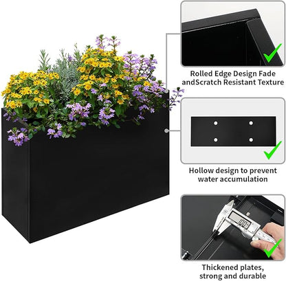 Tall Rectangle Planter 32 L x 12" W x 24" H Black Metal Large Planter Boxes Outdoor Pots,Flowers Pot Garden Porch Patio Privacy