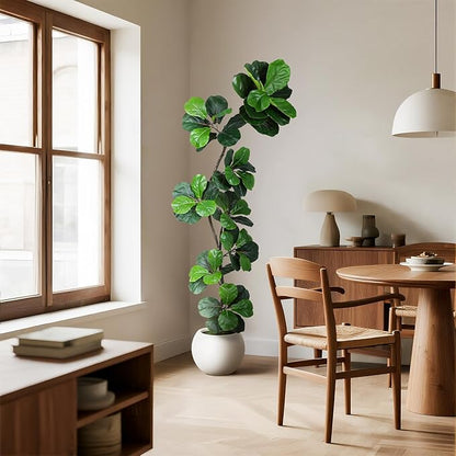Articifial Fiddle Leaf Tree, 7ft Faux Plant Fake Ficus Lyrata Trees with White Planter & Moss, Artificial Fig Trees Floor Plants for House Office Living Room Indoor Decor, Housewarming Gift