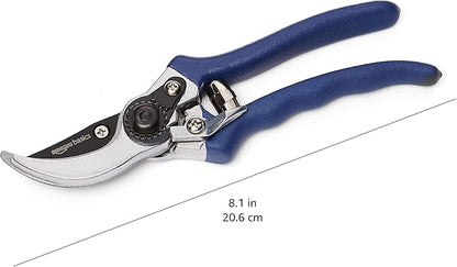 Amazon Basics Professional Hand Pruners, Garden Clippers, Pruning Shears, 8-inch Steel Bypass Garden Scissors, Blue