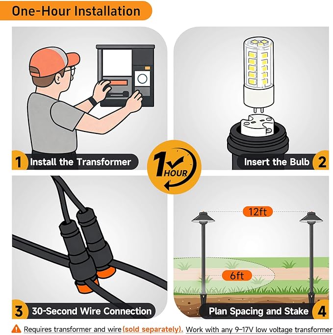 Gardenreet Brass Landscape Path Lights - 12V Low Voltage Pathway Light IP65 Waterproof, LED Outdoor Walkway Lighting Wired, Black for Patio Lawn with 3W 2700K Warm White G4 Replaceable Bulb (10 Pack)
