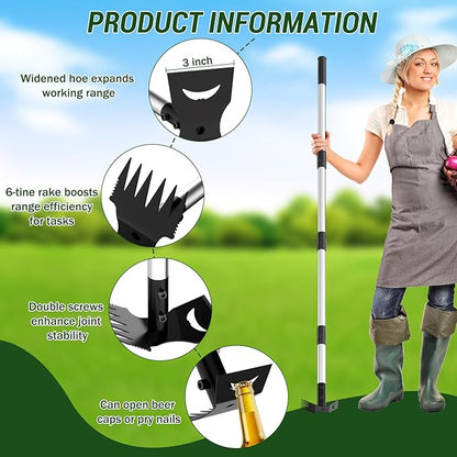 Weed Puller Tool with Long Handle – 2-in-1 Handle Garden Hoe and Weed Rake, Hoe Garden Tool for Home Gardens, Lawns, and Yards