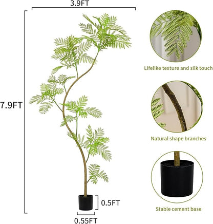 7.9FT Artificial Tree Fake Jacaranda Tree,Faux Tall Tree Lifelike Green Leaves Large Plants Indoor Fake Trees for Home Decor