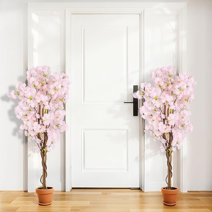 Safeplus 2 Pack 5FT Artificial Cherry Blossom Tree with Pink Flowers for Indoor Outdoor Décor