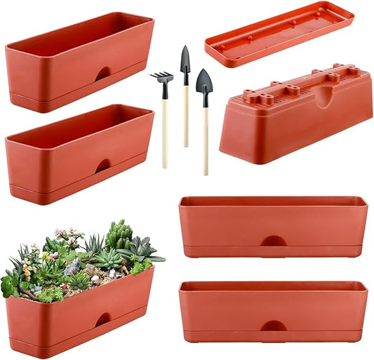6-Pack Large Window Boxes16 Inch Rectangle Plant Box Rectangular Planters for Outdoor and Indoor Plants Plastic Windowsill Plant Pots for Herbs Vegetable Flowers Long Window Sill Planters