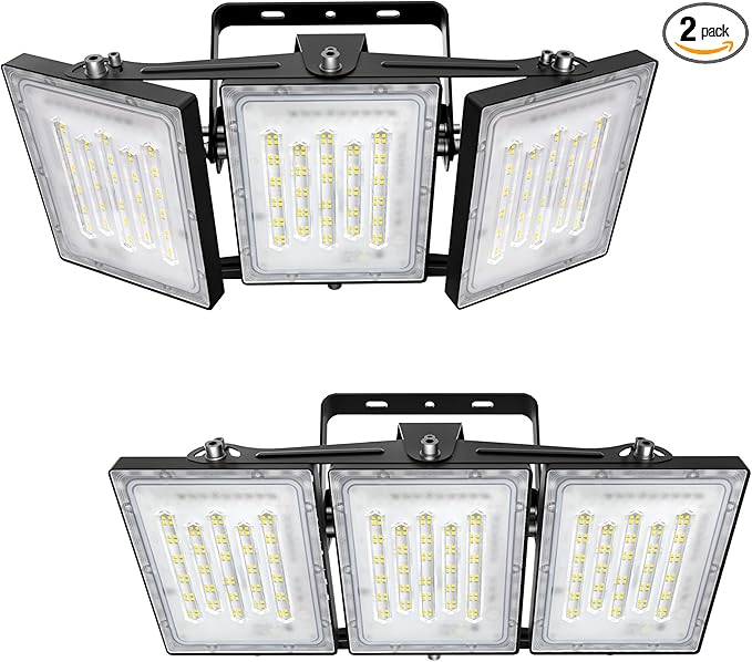 2 Pack LED Flood Lights Outdoor, STASUN 300W 30000lm 6000K Daylight White IP66 Waterproof, Commercial Parking Lot Lights, 3 Heads for Yard Street Stadium Outdoor Area Floodlight Bright Security Lights