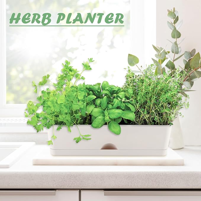 2-Pack Flower Pots Large Window Boxes Planters 16 Inch Rectangle Plant Pot Rectangular Planters for Outdoor Indoor Plants Plastic Windowsill Planter for Herbs Flowers Long Window Sill Planters