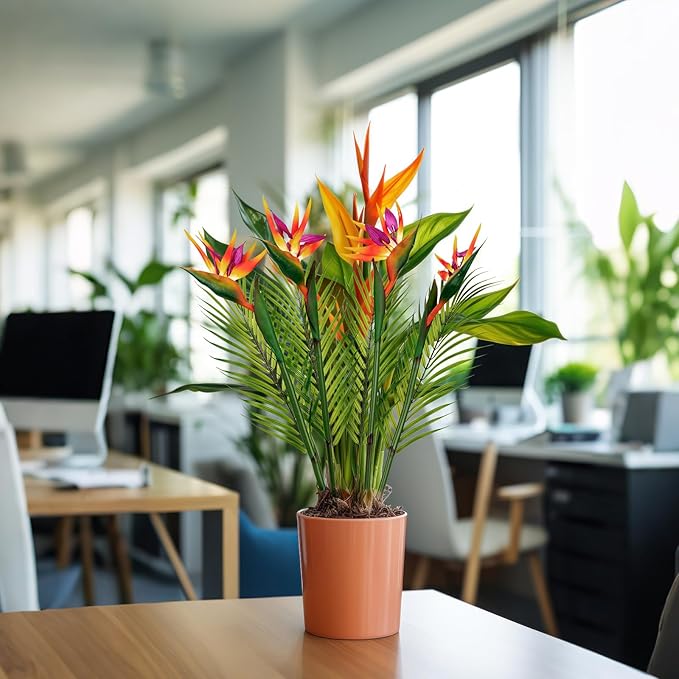 8 PCS Bird of Paradise Artificial Plant Combo Palm Leaves,4 Faux Bird of Paradise Plant with 4 Artificial Palm Leaves for Wedding Garden Office Home Indoor and Outdoor Decor(Orange)