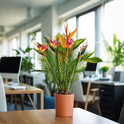 8 PCS Bird of Paradise Artificial Plant Combo Palm Leaves,4 Faux Bird of Paradise Plant with 4 Artificial Palm Leaves for Wedding Garden Office Home Indoor and Outdoor Decor(Orange)