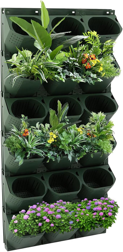 Wall-Mounted Flower Pot Holder for Indoor Outdoor Use on Balcony, Patio, Garden (36-Slot Army Green)