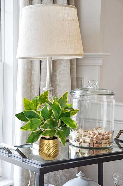 Oairse Articicial Plants Indoor Small Fake Plants in Pots Faux Pothos N‘ Joy Potted Plant Fake Indoor Plants with Gold Pots for Bathroom Living Room Office Desk Shelves