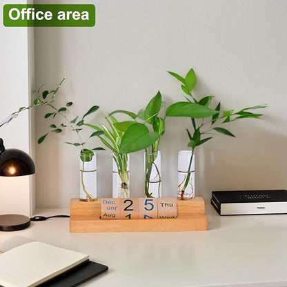 Plant Propagation Station with Block Calendar for Desk, Double-Layer Stand Design, More Stable Placement, Perfect Gardening Gifts for Plant Lovers Women (Dark Wood Color)