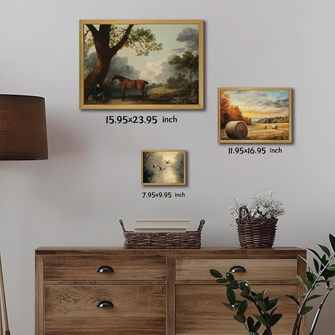 Wood Framed Vintage Canvas Wall Art, Autumn Countryside Nature Scene Prints 8x10 Inch, Farmhouse Wall Decor Poster Picture for Living Room Bedroom Bathroom Home Decor