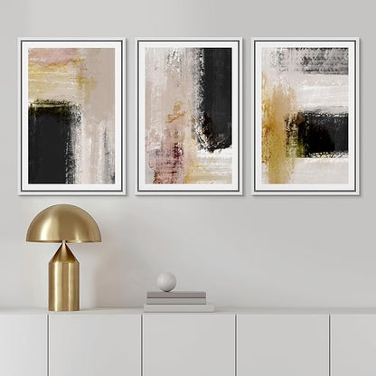 Ashbrook Framed Wall Art Print Set Brown, Black, Yellow Color Block Landscape Abstract Shapes Illustrations Modern Art Boho Scenic Colorful for Living Room, Bedroom, Office - 16"x24"x3 White
