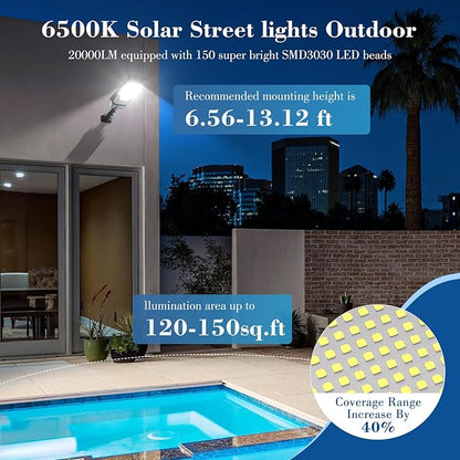 Solar Lights Outdoor, IP66 Waterproof Motion Sensor Powered Solar Street Light, 6500K Dusk to Dawn LED Flood Light with Remote Control, Commercial Area Lighting for Yard Parking Lot (4 Pack)