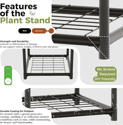 Bamworld Plant Stand Indoor Outdoor Corner Plant Shelf 54.7" Tall Plant Table Metal Large Plant Holder for Multiple Plants Patio Balcony Garden Office Home Decor