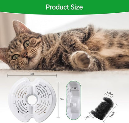 4 Packs Cat Water Fountain Filters for Ultra Silent Cat Fountain 67oz/2L with LED Night Light, Triple Filtration System Activated Carbon Filter with Pre-Filter Sponges for Pet Water Fountain