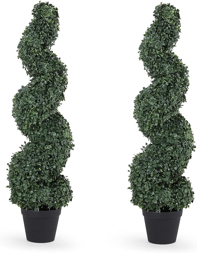 3ft Spiral Topiary Trees Artificial Outdoor Set of 2 – UV Resistant Faux Boxwood Plants for Outdoor Planters, Fake Bushes & Shrubs for Front Porch Outside Decor (3 Foot/36 Inch)
