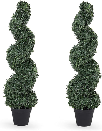 3ft Spiral Topiary Trees Artificial Outdoor Set of 2 – UV Resistant Faux Boxwood Plants for Outdoor Planters, Fake Bushes & Shrubs for Front Porch Outside Decor (3 Foot/36 Inch)