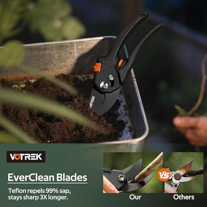 Pruning Shears for Gardening, [Patented Stepless Handle Opening] - Plant Scissors with Ultra-Sharp SK5 Steel for Weak Hand, Universal Fit for All Hand Sizes, Effortlessly Cuts 1-Inch Branches