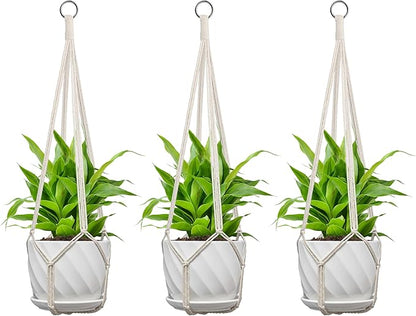 3 Pack Macrame Plant Hanger, Fits 4-13 Inch Pots, Boho Hanging Plant Holder for Indoor Outdoor, 35 Inch, White