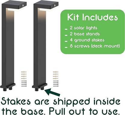 Solar Pathway Lights - Walkway Solar Lights for Outside - PIR Sensor & Two Lighting Modes - Rechargeable Battery Lasts Up To 55 Hours - 3000K - IP44 Weather Resistant - 2 Pack - 20.5" Height