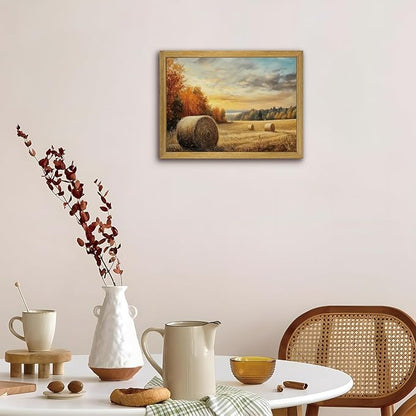 Wood Framed Vintage Canvas Wall Art, Autumn Countryside Nature Scene Prints 8x10 Inch, Farmhouse Wall Decor Poster Picture for Living Room Bedroom Bathroom Home Decor