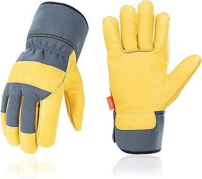 Vgo... 1-Pair Unlined Safety Cow Grain Leather Work Gloves Men, Rigger Gloves, Builder Gloves, Construction gloves, Gardening gloves (Size M, Gray Yellow, CA3501)