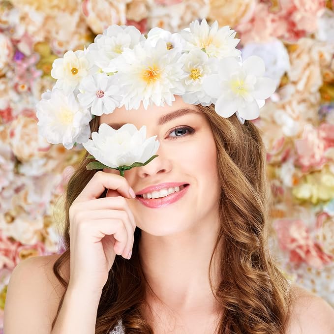 80 Pcs Assorted Fake Flower Heads Mini Artificial Flower Heads Bulk Silk Faux Daisy for Crafts Fake Peony Rose for Wedding Party Wreath Home Decoration(White)