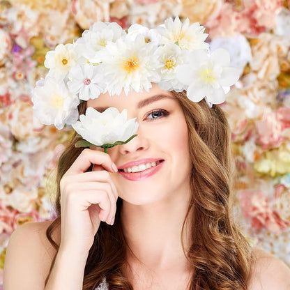 80 Pcs Assorted Fake Flower Heads Mini Artificial Flower Heads Bulk Silk Faux Daisy for Crafts Fake Peony Rose for Wedding Party Wreath Home Decoration(White)